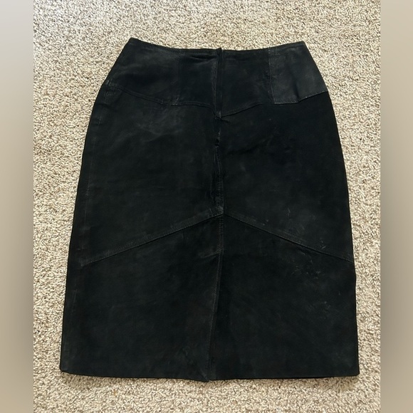 Vintage CHIA Suede Leather Black Pencil Skirt Business Size 10 Korea Zip Lined - Picture 1 of 7